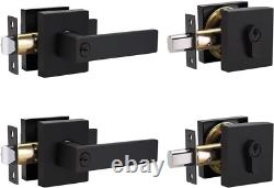 2 Pack Keyed Alike Square Front Door Entry Lever and Single Cylinder Deadbolt Co