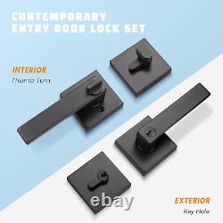 2 Pack Keyed Alike Square Front Door Entry Lever and Single Cylinder Deadbolt Co