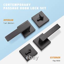 2 Pack Square Heavy Duty Entry Door Handle Set with Single Keyed Deadbolt, Matte