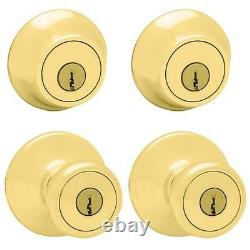 2 Pk Kwikset Tylo Polished Brass Entry Door Deadbolt Doorlock Set 2/Pk 242T 3 CP