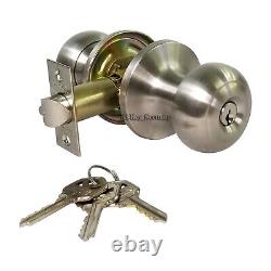 20x New Door Knob Lock Entry Keyed Cylinder 60 Keys Exterior Interior KW1 SS