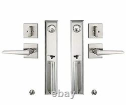 2PACK Silver Double Door Handleset Front Entry Door Lockset Exterior Full Esc