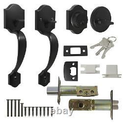 2Sides Black Exterior Front Entry Door Handle Lock set Single Deadbolt 3 keys