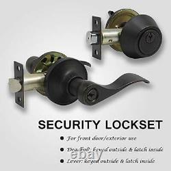 3 Pack Front Entry Door Handle Lock Set with Single Cylinder Deadbolt Exterior D