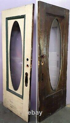 32x79x1.75 Antique Vintage SOLID Wooden Exterior Entry Door Windows Oval Glass