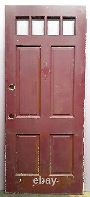 32x80x1.75 Vintage Antique SOLID Wood Wooden Entry Door 4 Window Glass Panels