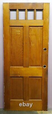 32x80x1.75 Vintage Antique SOLID Wood Wooden Entry Door 4 Window Glass Panels