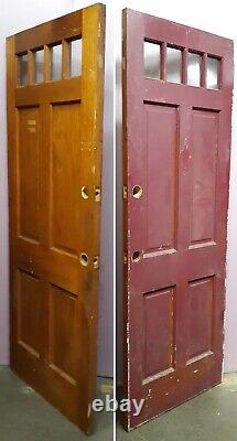 32x80x1.75 Vintage Antique SOLID Wood Wooden Entry Door 4 Window Glass Panels