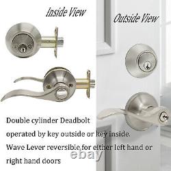 4 Pack Brushed Exterior Front Entry Door Handle Lock Keyed alike Double Deadbolt