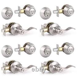 4 Pack Front Door Entry Lever Lockset and Double Cylinder Deadbolt Combinatio