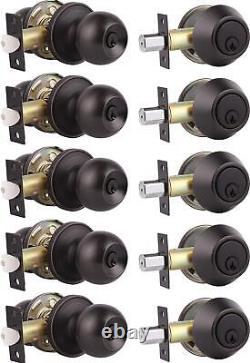 5 Pack Keyed Alike Entry Door Knob and Single Cylinder Deadbolt Lock Set Secu