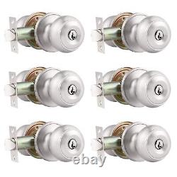 (6 Pack) Satin Nickel Round Entry Door Knobs Keyed Alike, Exterior/Interior Door