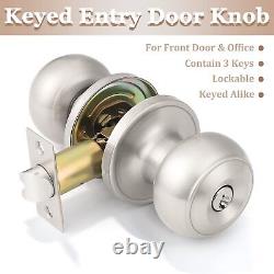 (6 Pack) Satin Nickel Round Entry Door Knobs Keyed Alike, Exterior/Interior Door