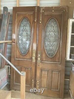 60x 96x1.75 Pair SOLID Mahogany Entry Exterior Doors Beveled Glass Oval 30