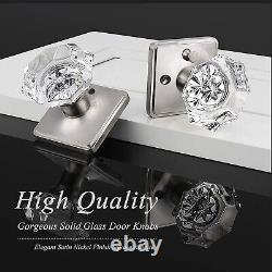 6PK Probrico Octagon Diamond Crystal Door Knobs with Lock, Privacy for Bed/ Bath