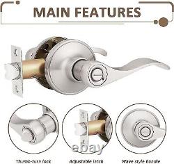 6PK Probrico Satin Nickel Privacy Door Lock Lever Set for Bed/Bath, Keyless Lock