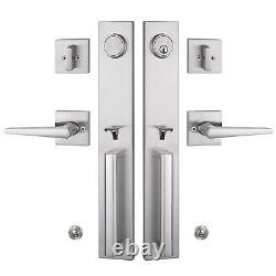 Brushed Nickel Double Front Door Handleset, Keyed&Dummy Exterior Door Lockset