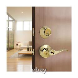 Combo Pack of, Polished Brass Front Entry Door Lever with Double Cylinder Dead