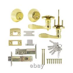 Combo Pack of, Polished Brass Front Entry Door Lever with Double Cylinder Dead