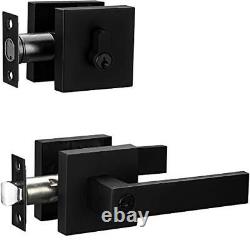 Contemporary Square Entry Lever Door Handle and Single Cylinder Deadbolt Lock