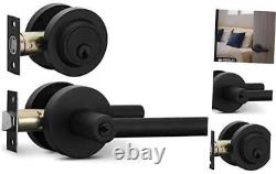 Entry Lever Door Handle and Entry & Deadbolt Combo Keyed Alike Iron Black