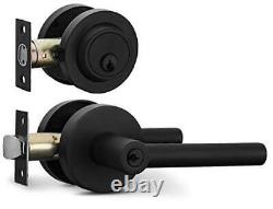 Entry Lever Door Handle and Entry & Deadbolt Combo Keyed Alike Iron Black