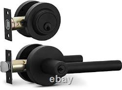 Entry Lever Door Handle and Entry & Deadbolt Combo Keyed Alike Iron Black