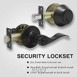 Exterior Door Lock Set with Deadbolt Front Door Entry Lever Lockset with Single