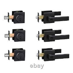 Exterior Door Lock Set with Deadbolt Front Door Handle Set 3 Pack Matte Black