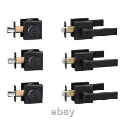 Exterior Door Lock Set with Deadbolt, Front Door Handle Set 3 Pack Matte Black