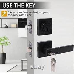 Exterior Door Lock Set with Deadbolt, Front Door Handle Set 3 Pack Matte Black