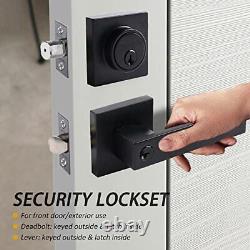 Exterior Door Lock Set with Deadbolt, Front Door Handle Set 3 Pack Matte Black