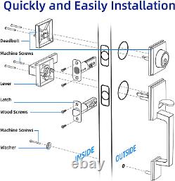 Front Door Handle, Entry Door Lock Handleset Adjustable Lever, Exterior Interio