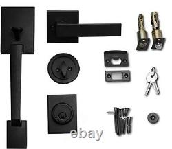 Front Door Handle and Deadbolt Lock Set Matte Black Modern Exterior Entry Doo