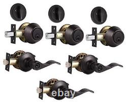 Front Door Lockset with Single Cylinder 3 Pack Oil Rubbed Bronze Modern