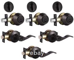 Front Door Lockset with Single Cylinder 3 Pack Oil Rubbed Bronze Modern