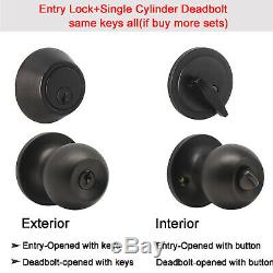 Front Single Cylinder Deadbolt Entrance Entry Door Knob Lock Combo Set Locksets