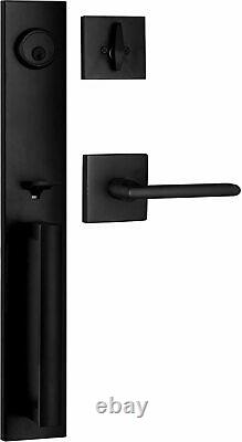 Full Escutcheon HandleSet Front Door Entry Handle Deadbolt Lock Set Iron Black