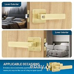 Gold Door Handles, Entry 3 Pack Entry Lock(Keyed Alike)Front /Exterior Door