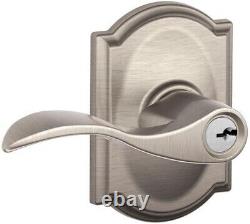 Heavy-Duty Accent Lever with Camelot Trim Keyed Entry Lock Satin Nickel