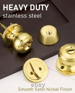 Keyed Alike Front Door Knob and Deadbolt Set Entry 3 Pack Polished Brass Modern