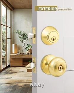 Keyed Alike Front Door Knob and Deadbolt Set Entry 3 Pack Polished Brass Modern