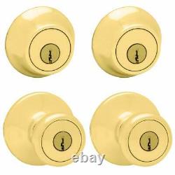 Kwikset Polished Brass Deadbolt and Door Knob Combo 242T 3 CP Pack of 6
