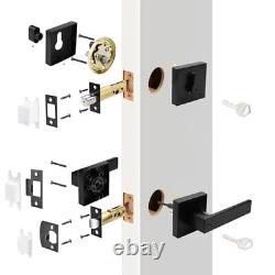 Matte Black Exterior Door Locksets with Deadbolt, Front Door Entry Handle and 2