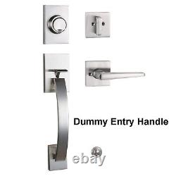 NEWBANG Silver Double Doors Handle Lock Set for Front & Entry Door Satin Ni