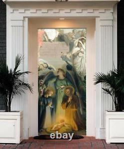 Nativity Scene Decor Christmas Front Door Cover Entry Door Banner Outside don3