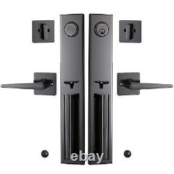 Pewter Black Double Door Handleset, Modern Exterior Door Lockset