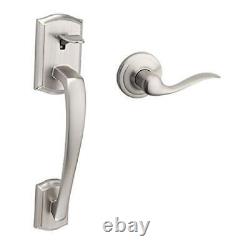 Prescott Front Door Handle No Lock, Entry Handleset Exterior with Satin Nickel