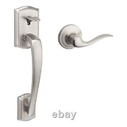 Prescott Front Door Handle No Lock, Entry Handleset Exterior with Satin Nickel