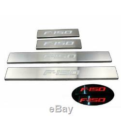 Red LED 4 Door Stainless Steel Scuff Plate Door Sill Entry Guard For Ford F150
